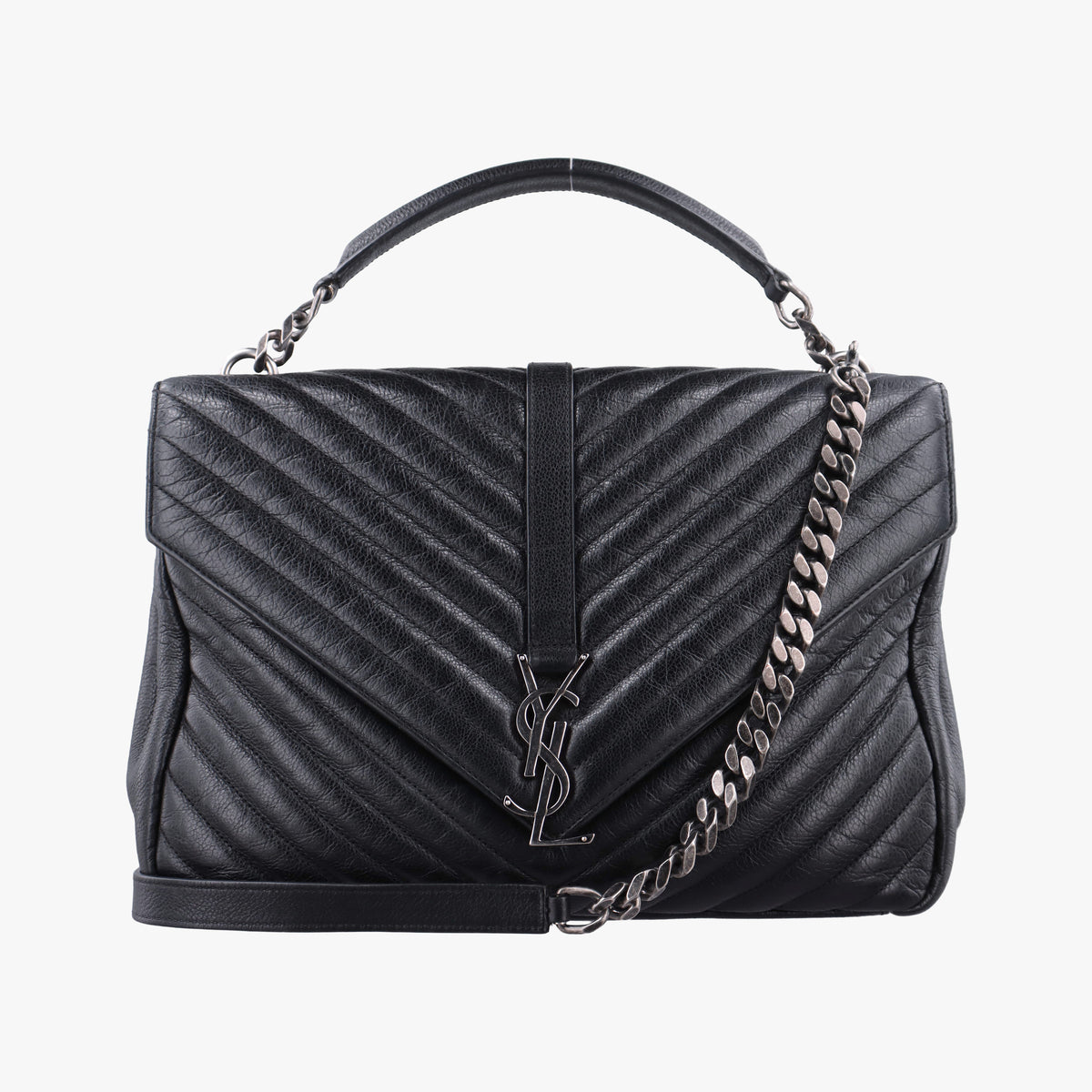 Pre-owned Yves Saint Laurent COLLEGE Black Leather 392738 shoulderbag | stylenewstar