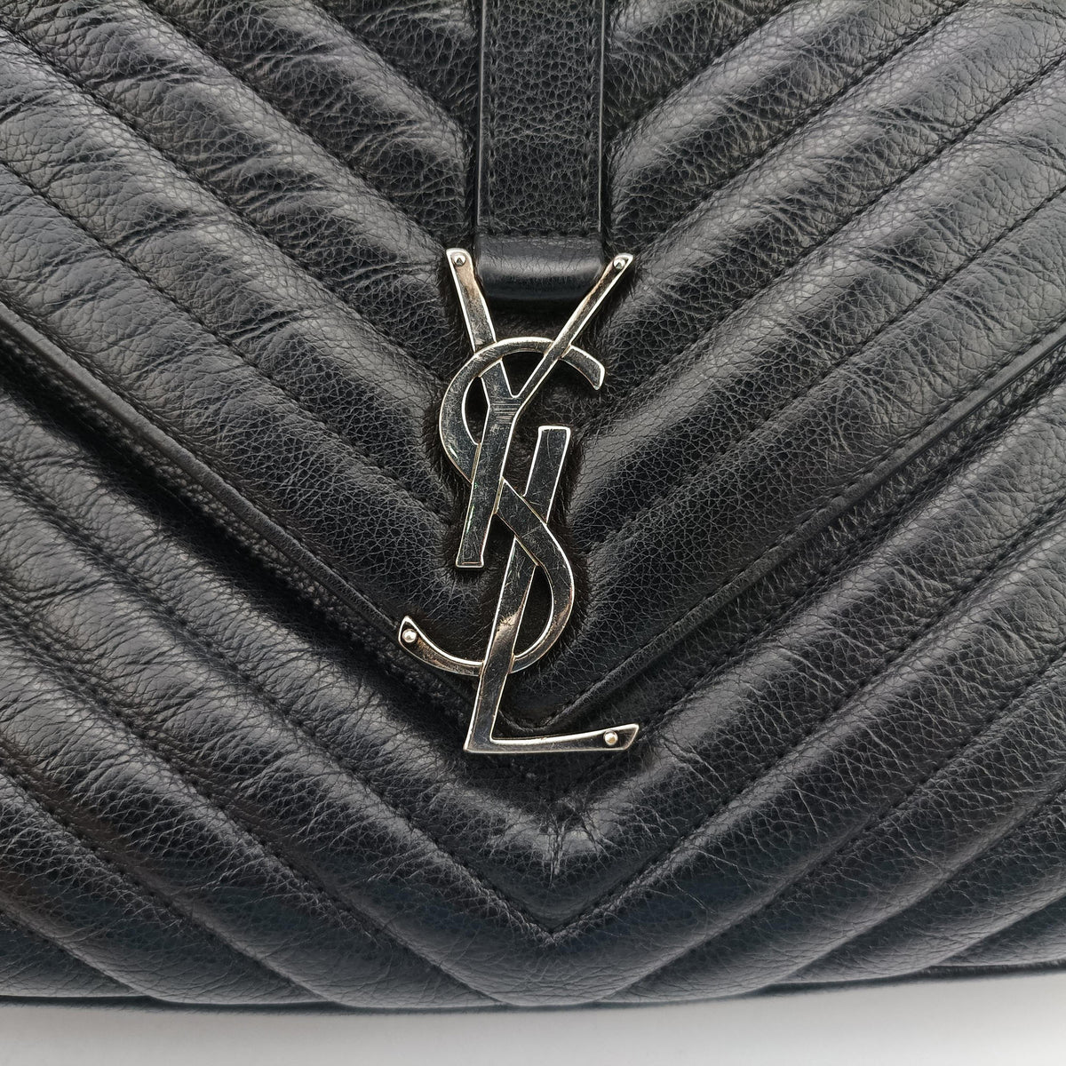 Pre-owned Yves Saint Laurent COLLEGE Black Leather 392738 shoulderbag | stylenewstar