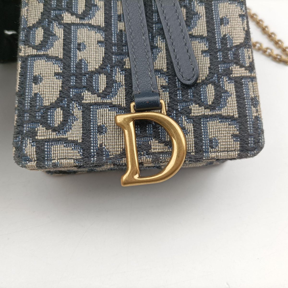 Secondhand Christian Dior Saddle Phone holder Navy jacquard×Leather  shoulderbag | stylenewstar