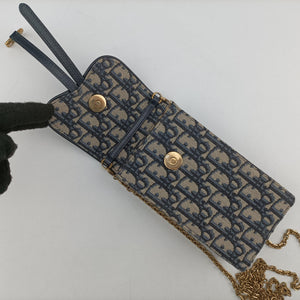 Secondhand Christian Dior Saddle Phone holder Navy jacquard×Leather  shoulderbag | stylenewstar