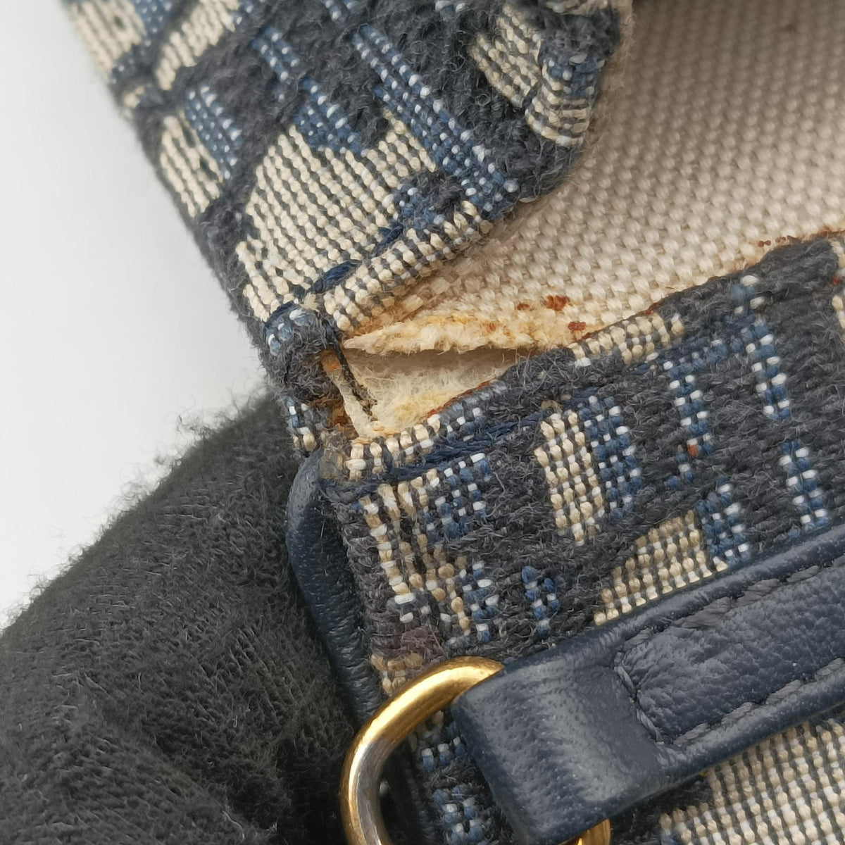 Secondhand Christian Dior Saddle Phone holder Navy jacquard×Leather  shoulderbag | stylenewstar