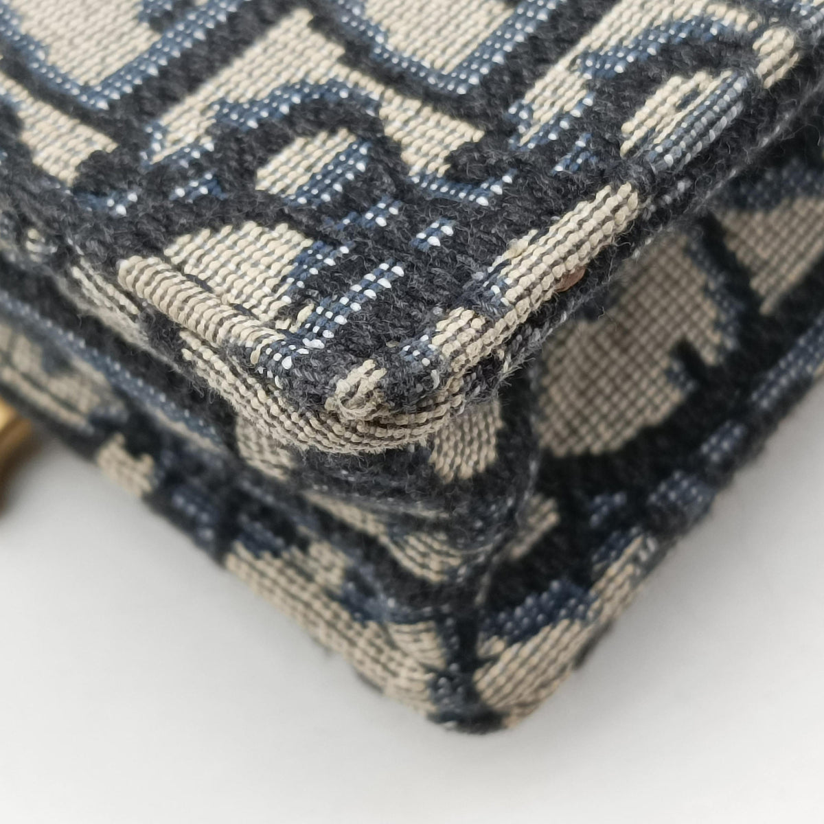 Secondhand Christian Dior Saddle Phone holder Navy jacquard×Leather  shoulderbag | stylenewstar