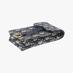Secondhand Christian Dior Saddle Phone holder Navy jacquard×Leather  shoulderbag | stylenewstar