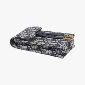 Secondhand Christian Dior Saddle Phone holder Navy jacquard×Leather  shoulderbag | stylenewstar