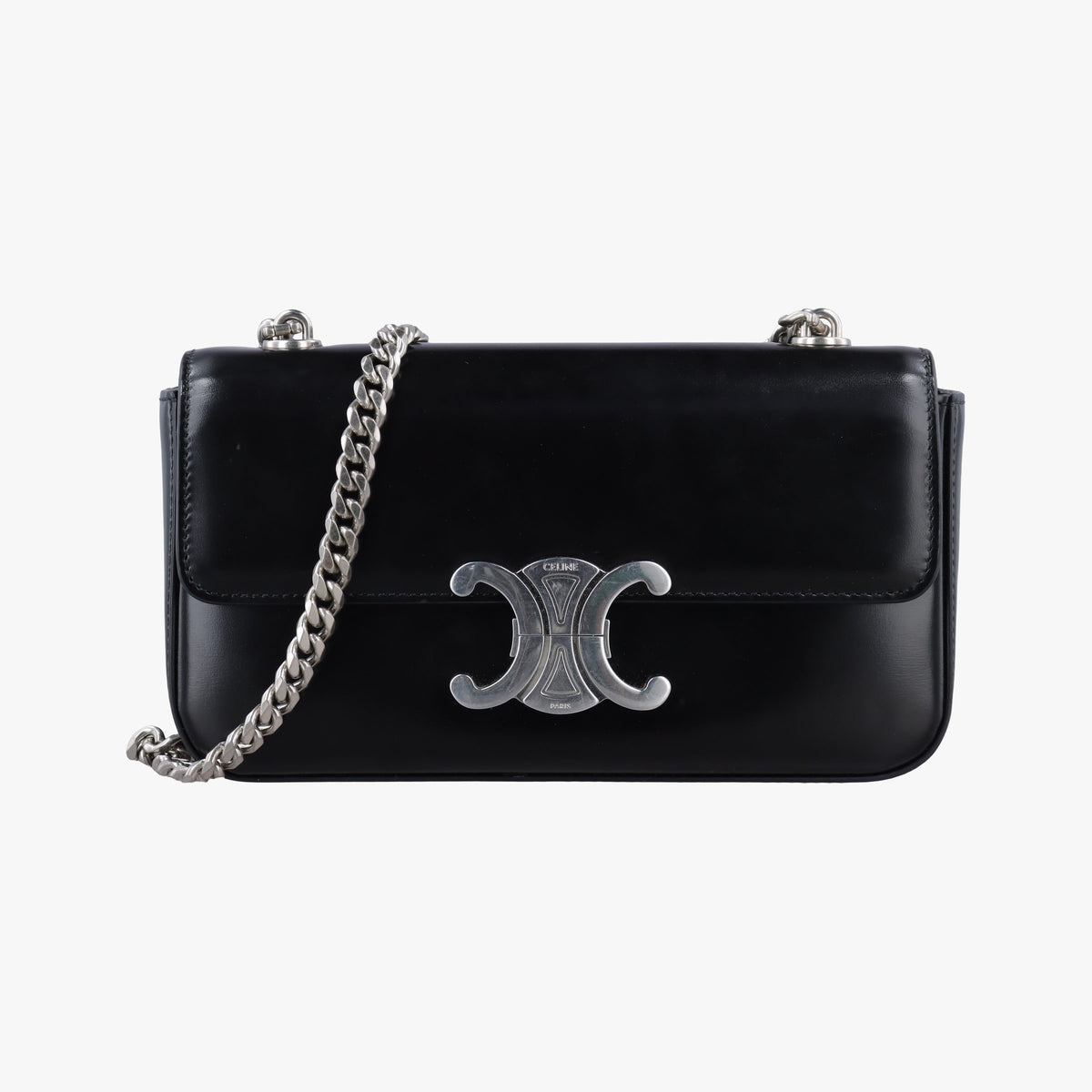 Secondhand Celine Claude Triomphe Chain Black Leather  shoulderbag | stylenewstar
