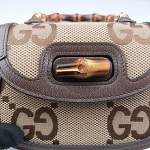 Pre-owned Gucci Jumbo GG Bamboo Beige x Brown canvas×leather 686864 shoulderbag | stylenewstar