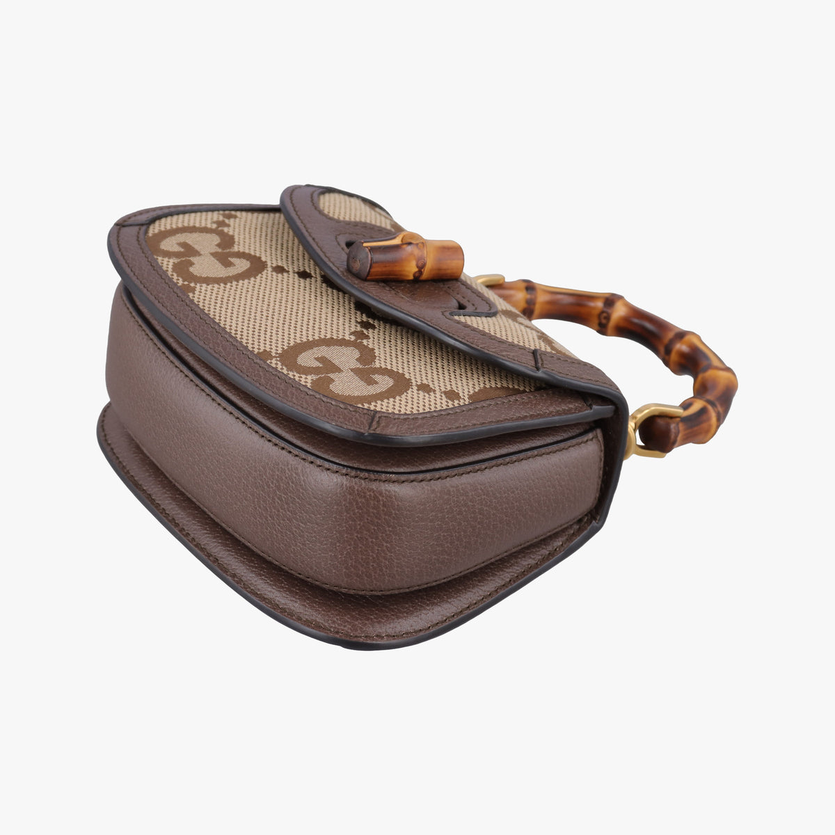 Pre-owned Gucci Jumbo GG Bamboo Beige x Brown canvas×leather 686864 shoulderbag | stylenewstar