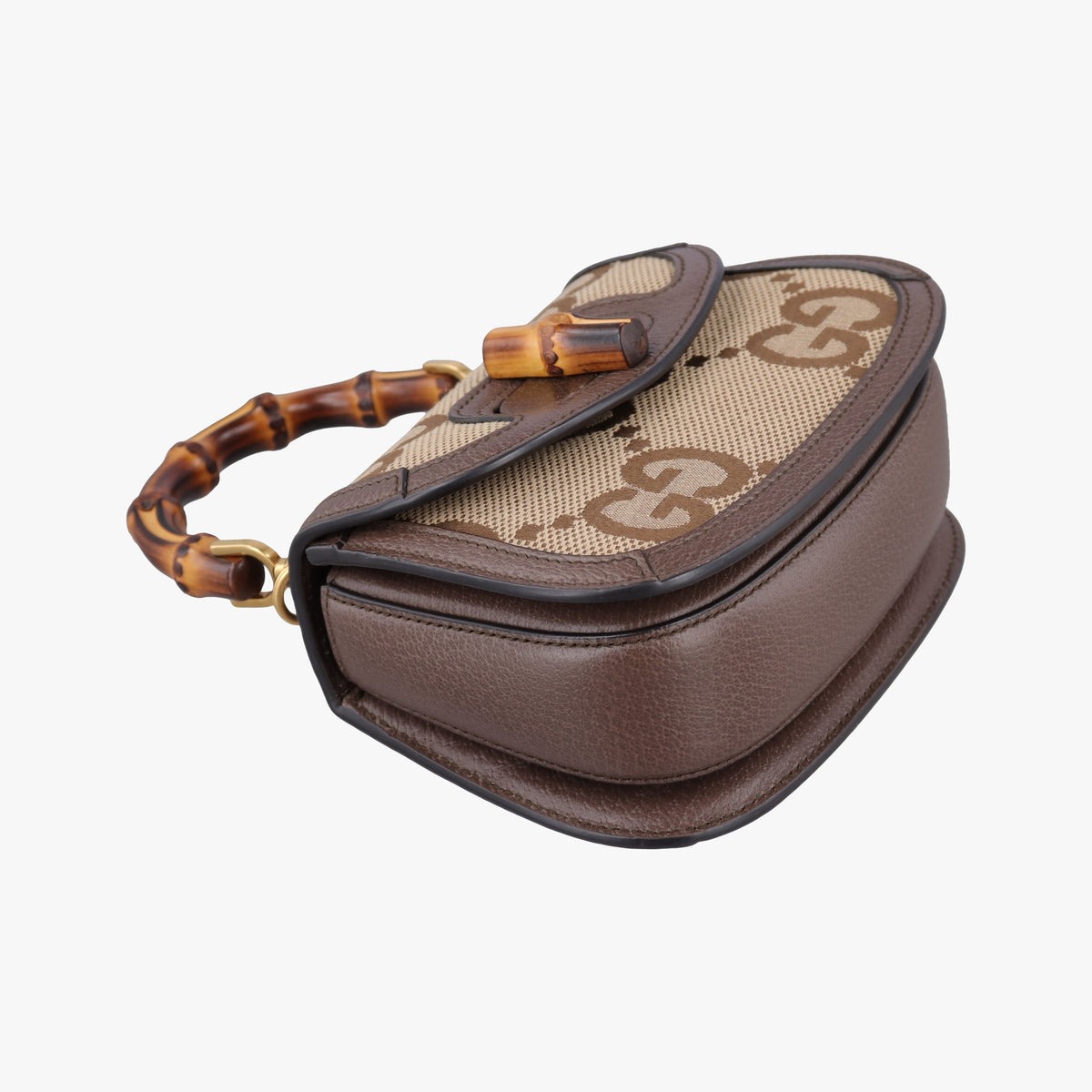Pre-owned Gucci Jumbo GG Bamboo Beige x Brown canvas×leather 686864 shoulderbag | stylenewstar