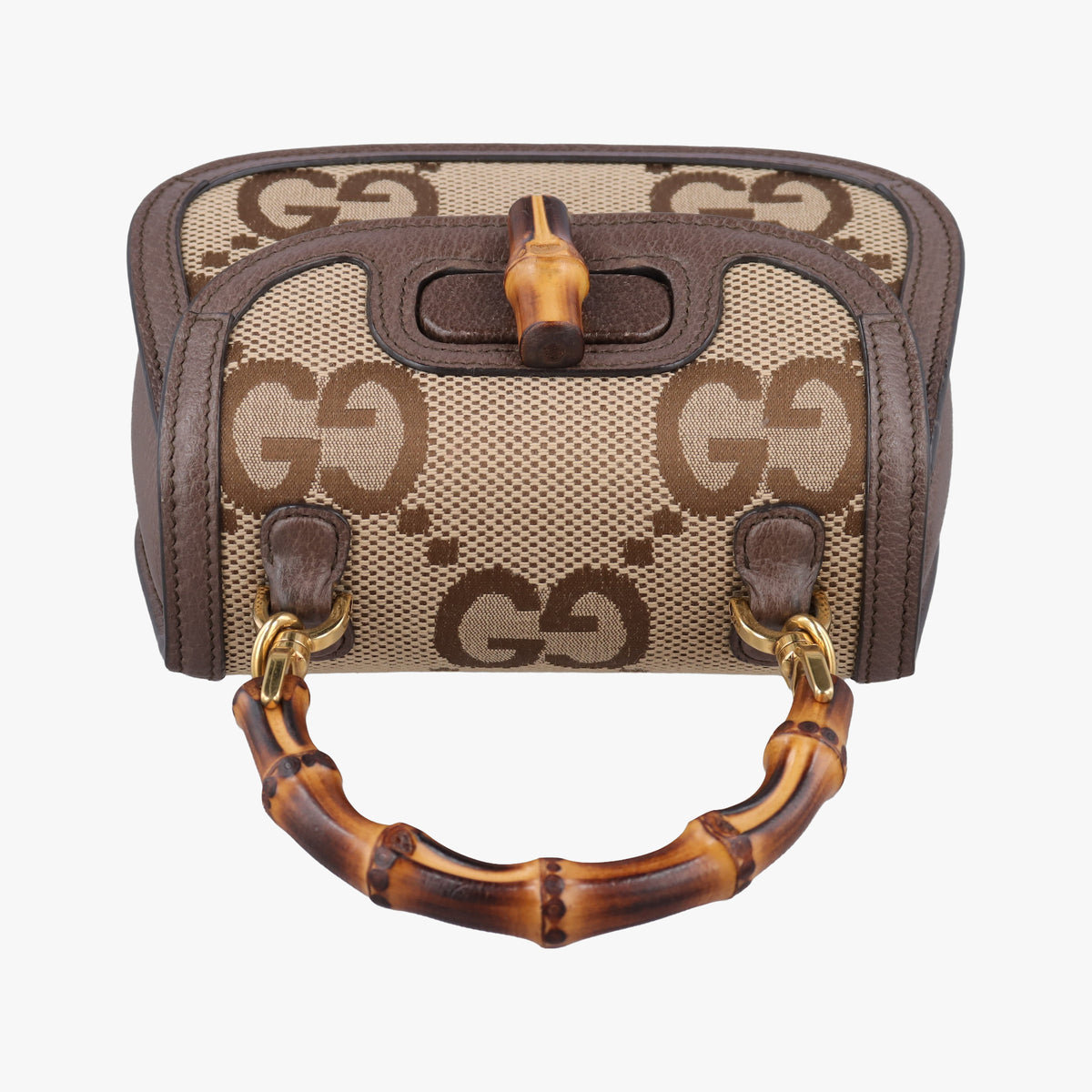 Pre-owned Gucci Jumbo GG Bamboo Beige x Brown canvas×leather 686864 shoulderbag | stylenewstar