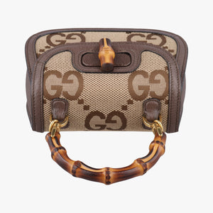 Pre-owned Gucci Jumbo GG Bamboo Beige x Brown canvas×leather 686864 shoulderbag | stylenewstar