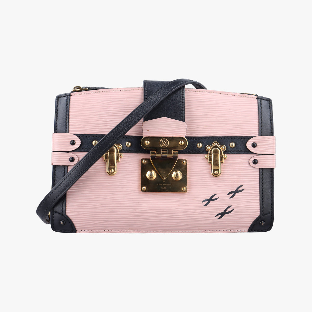 Vintage Louis Vuitton Trunk clutch Pink×Black Leather×Epi M53191 shoulderbag | stylenewstar