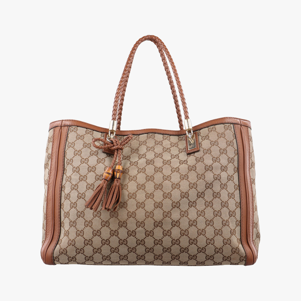 Pre-owned Gucci Bella Bamboo Tassel fringe Beige xBrown canvas×leather 269945 handbag | stylenewstar