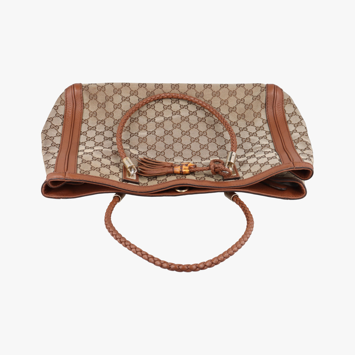 Pre-owned Gucci Bella Bamboo Tassel fringe Beige xBrown canvas×leather 269945 handbag | stylenewstar