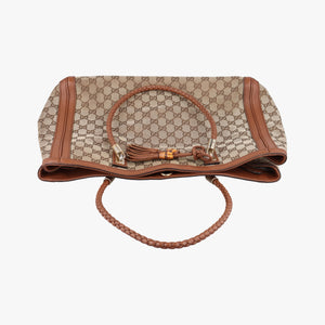 Pre-owned Gucci Bella Bamboo Tassel fringe Beige xBrown canvas×leather 269945 handbag | stylenewstar