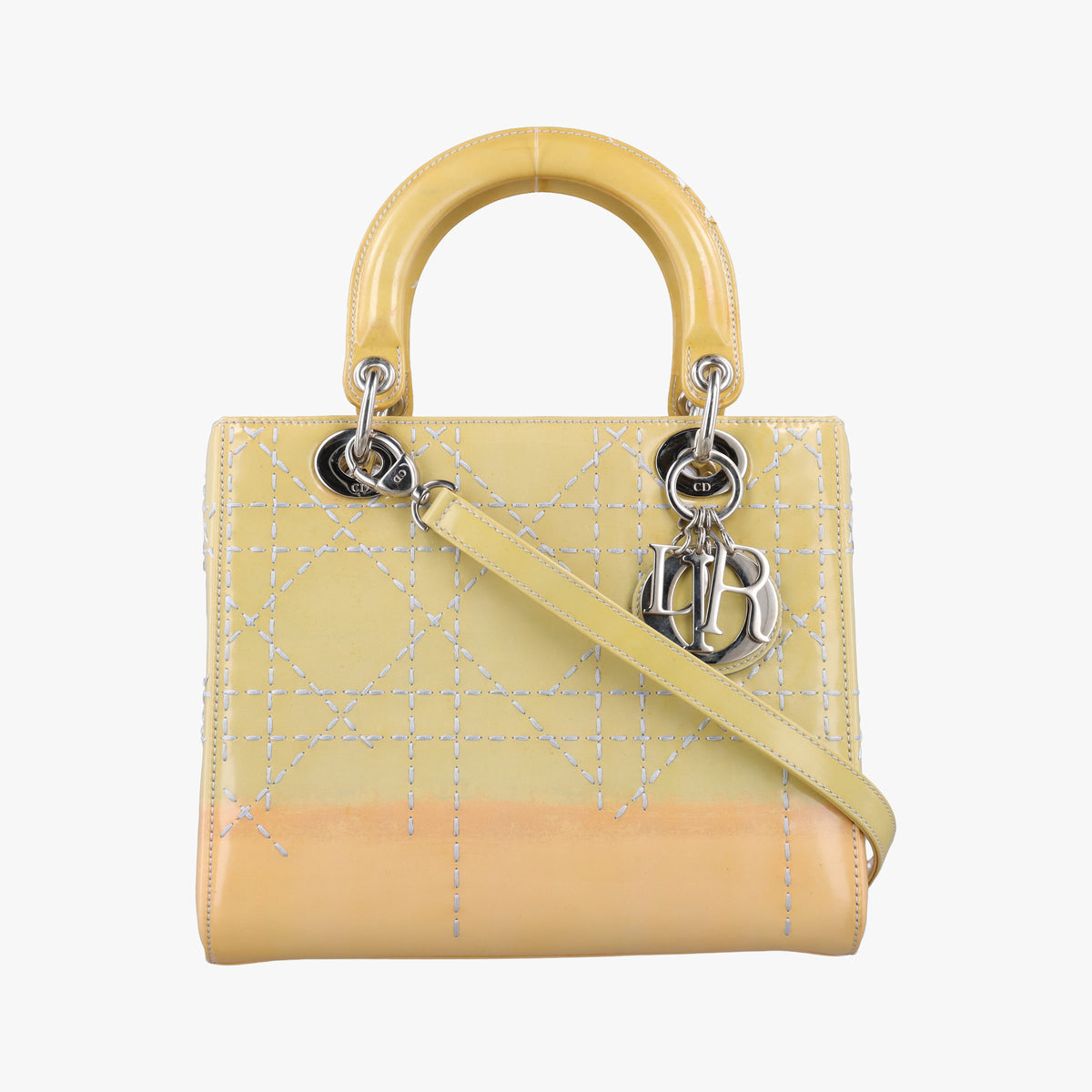 Pre-owned Christian Dior Lady Dior Beige x Pink Patent  shoulderbag | stylenewstar