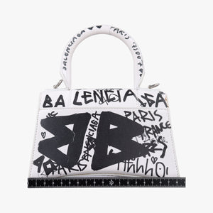 Pre-owned Balenciaga Hourglass Graffiti White×Black Leather  shoulderbag | stylenewstar