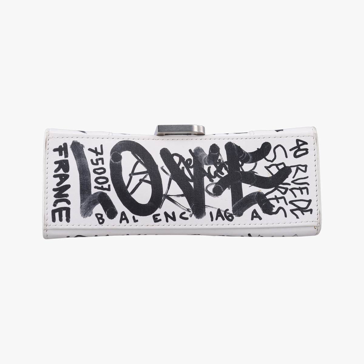 Pre-owned Balenciaga Hourglass Graffiti White×Black Leather  shoulderbag | stylenewstar