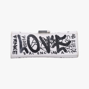Pre-owned Balenciaga Hourglass Graffiti White×Black Leather  shoulderbag | stylenewstar