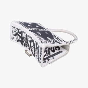 Pre-owned Balenciaga Hourglass Graffiti White×Black Leather  shoulderbag | stylenewstar