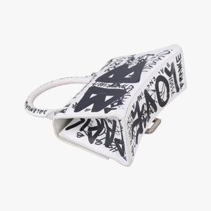 Pre-owned Balenciaga Hourglass Graffiti White×Black Leather  shoulderbag | stylenewstar