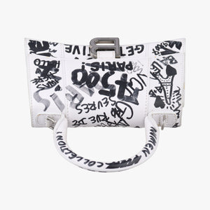 Pre-owned Balenciaga Hourglass Graffiti White×Black Leather  shoulderbag | stylenewstar