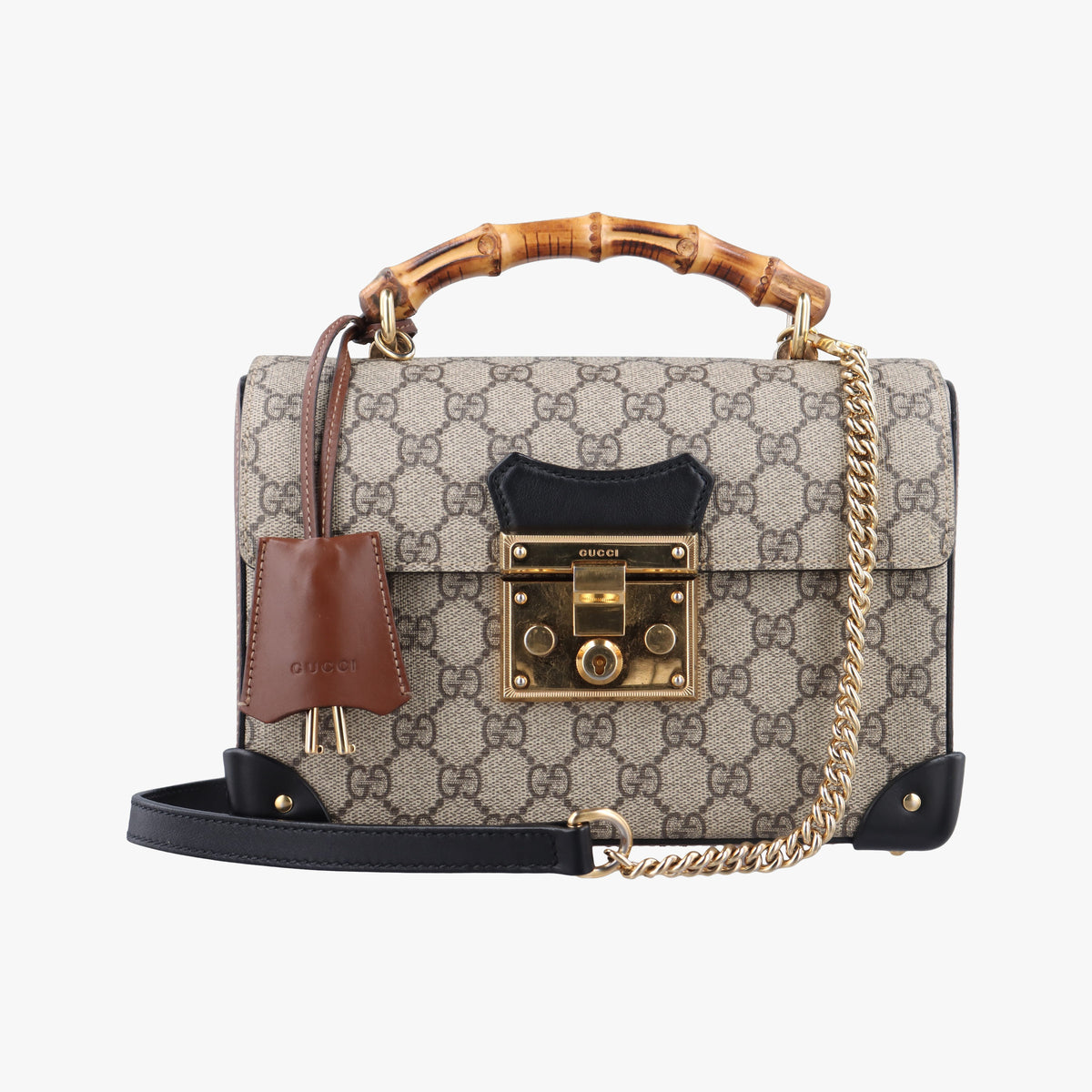 Pre-owned Gucci GG Supreme Bamboo Padlock Beige×Black×Brown PVC coated canvas×leather 603221 shoulderbag | stylenewstar
