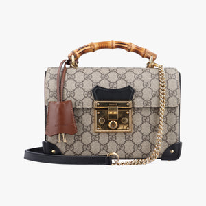 Pre-owned Gucci GG Supreme Bamboo Padlock Beige×Black×Brown PVC coated canvas×leather 603221 shoulderbag | stylenewstar