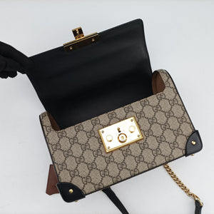Pre-owned Gucci GG Supreme Bamboo Padlock Beige×Black×Brown PVC coated canvas×leather 603221 shoulderbag | stylenewstar