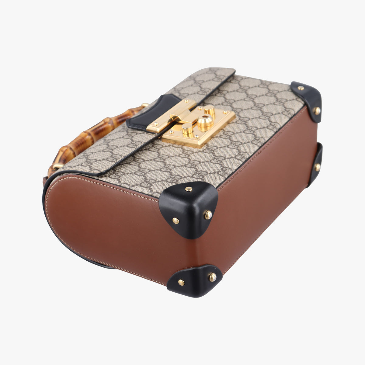 Pre-owned Gucci GG Supreme Bamboo Padlock Beige×Black×Brown PVC coated canvas×leather 603221 shoulderbag | stylenewstar