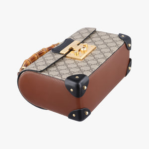 Pre-owned Gucci GG Supreme Bamboo Padlock Beige×Black×Brown PVC coated canvas×leather 603221 shoulderbag | stylenewstar