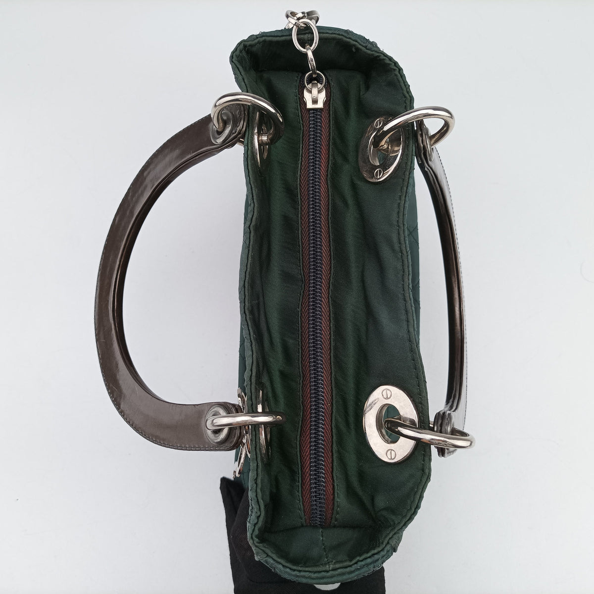 Secondhand Christian Dior Lady Dior Green Nylon×Patent  handbag | stylenewstar
