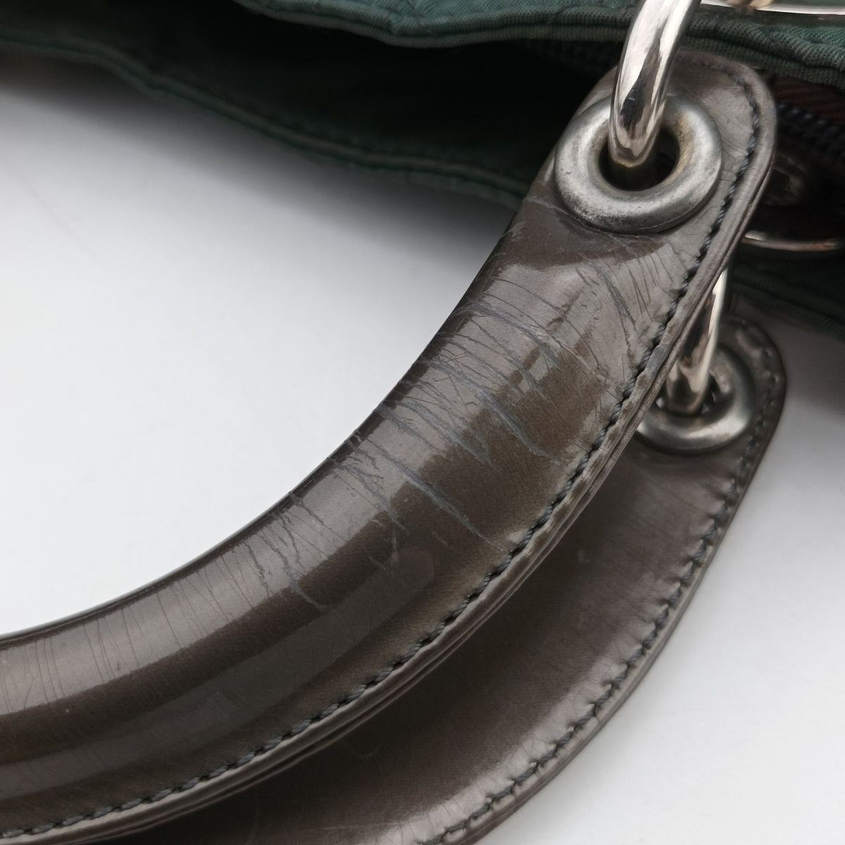 Secondhand Christian Dior Lady Dior Green Nylon×Patent  handbag | stylenewstar