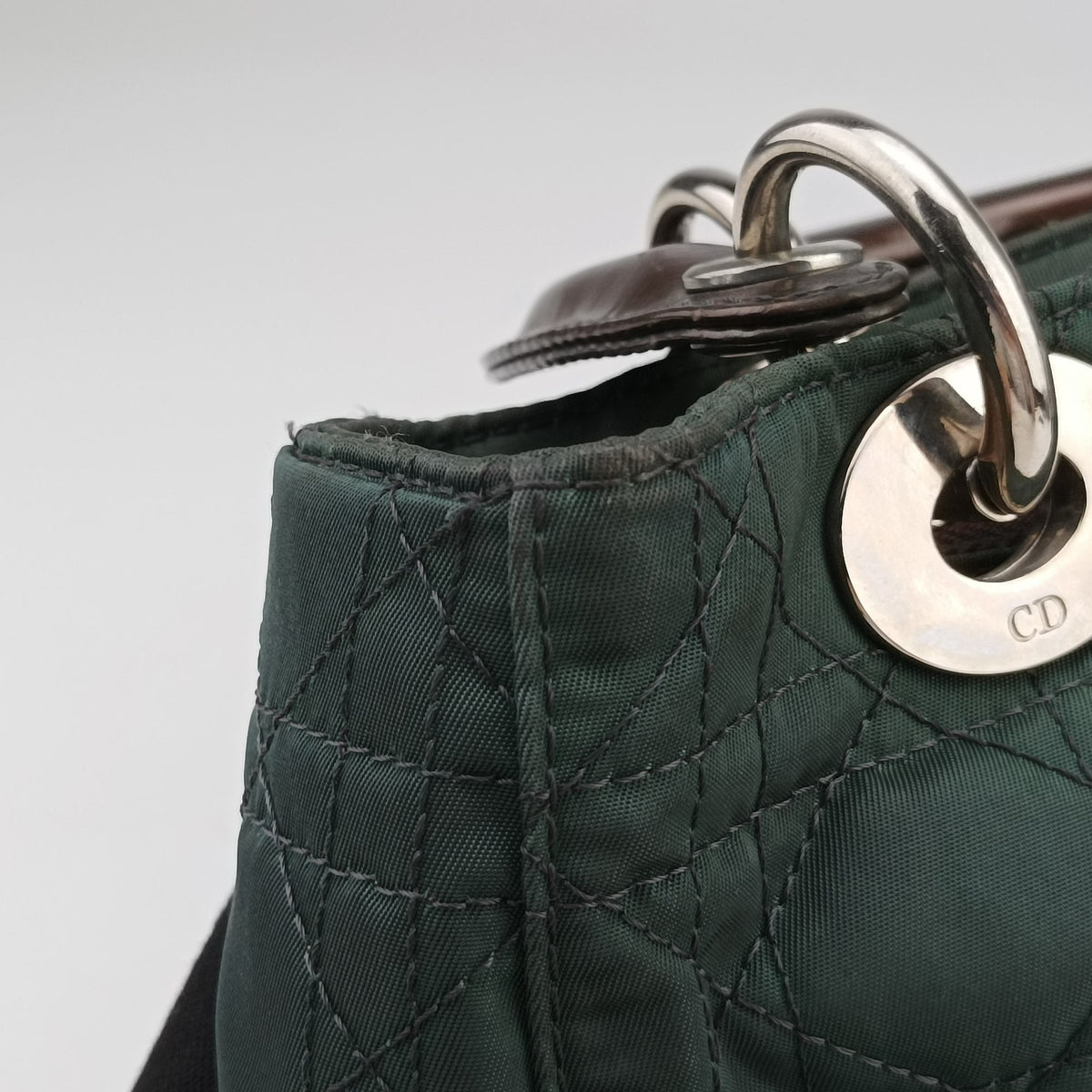 Secondhand Christian Dior Lady Dior Green Nylon×Patent  handbag | stylenewstar
