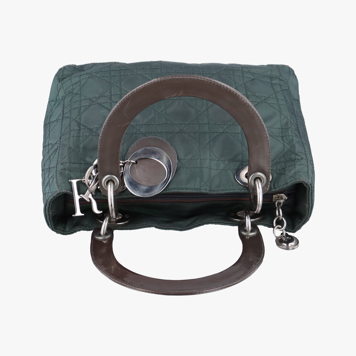 Secondhand Christian Dior Lady Dior Green Nylon×Patent  handbag | stylenewstar