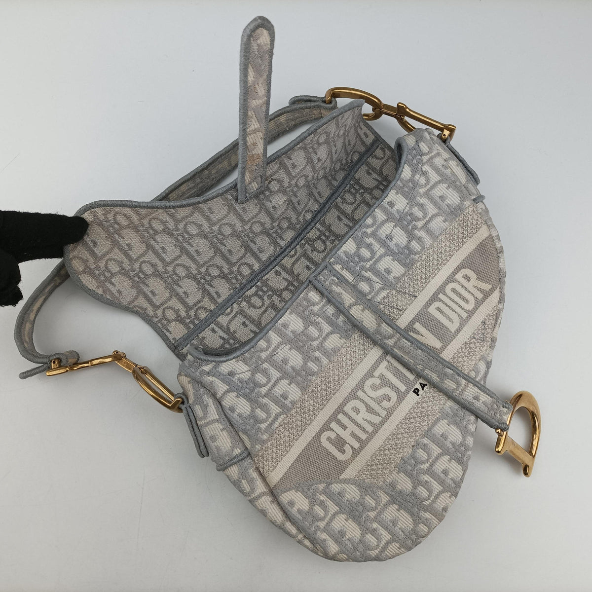 Pre-owned Christian Dior Saddle Grey Jacquard  handbag | stylenewstar
