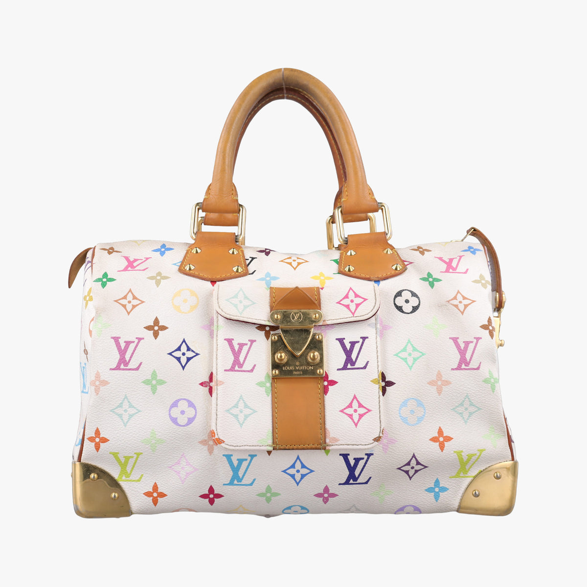 Pre-owned Louis Vuitton Speedy 30 white Monogram Multicolor M92643 handbag | stylenewstar