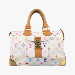 Pre-owned Louis Vuitton Speedy 30 white Monogram Multicolor M92643 handbag | stylenewstar