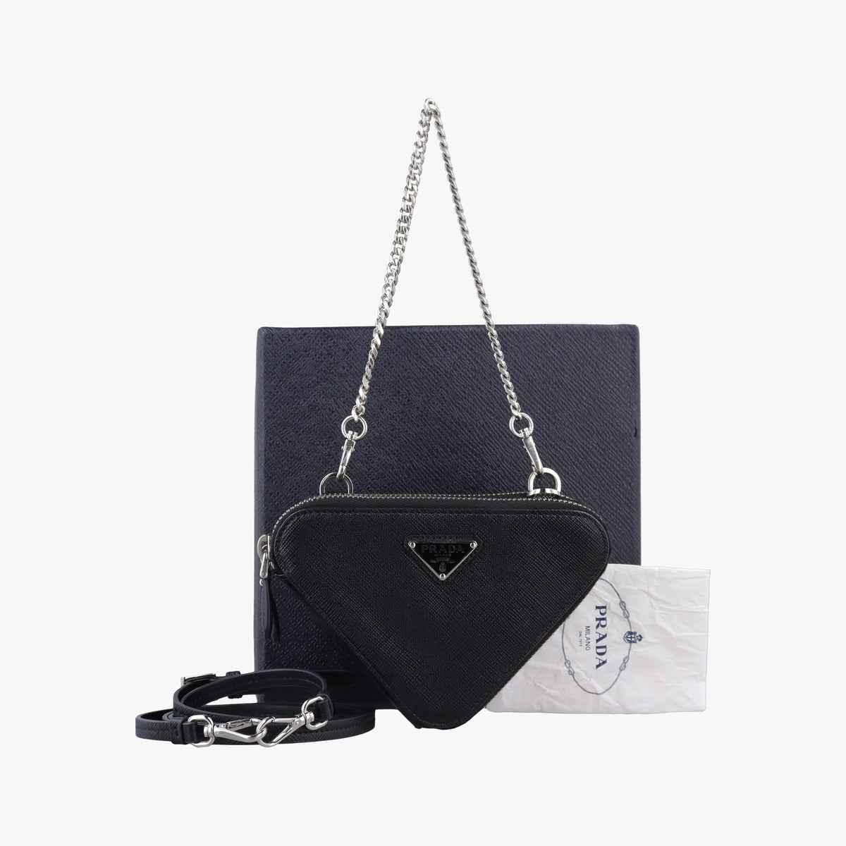 Secondhand Prada Triangle Logo Mini Black SAFFIANO Leather 1NR015 shoulderbag | stylenewstar