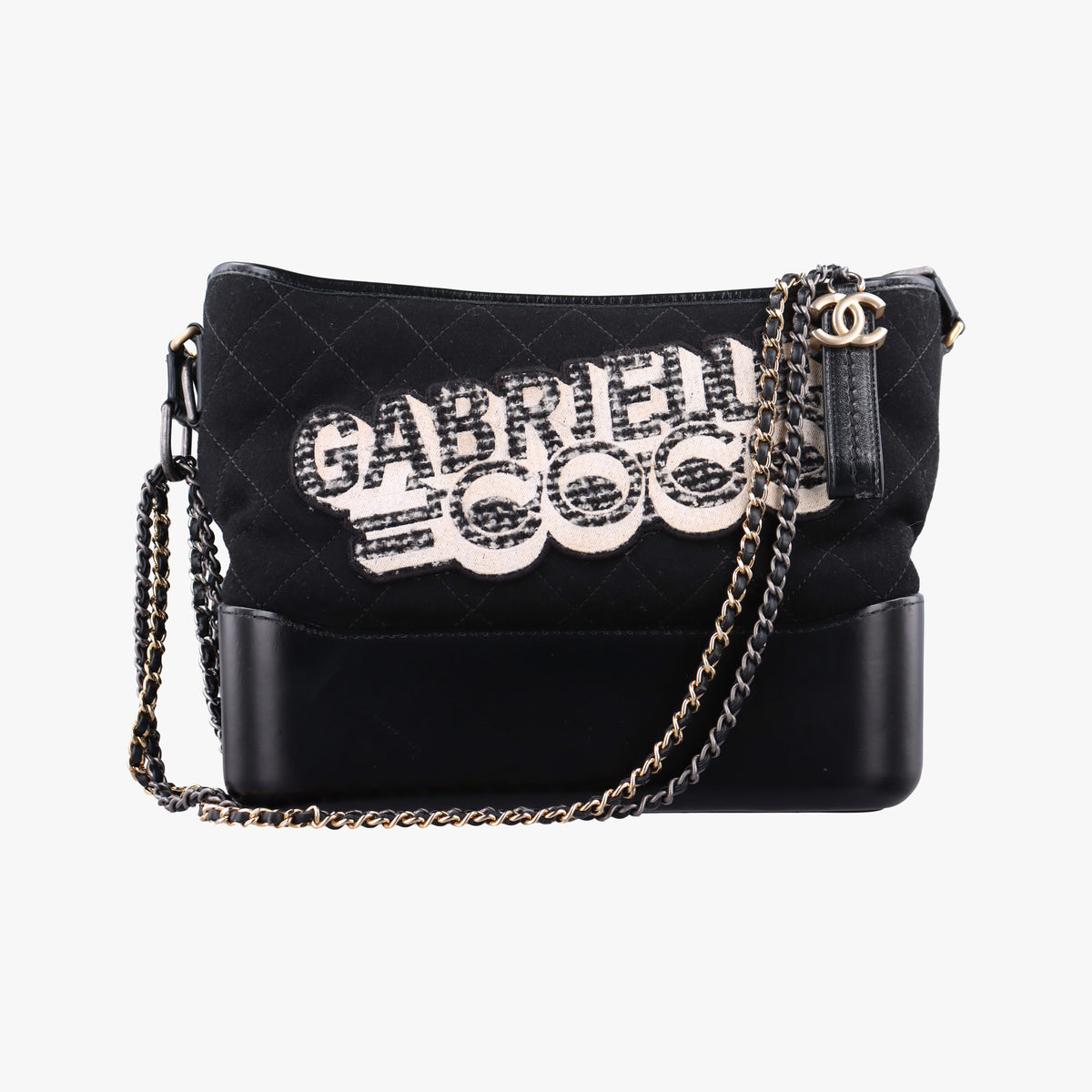 Vintage Chanel GABRIELLE  print Black Suede ×Leather  shoulderbag | stylenewstar