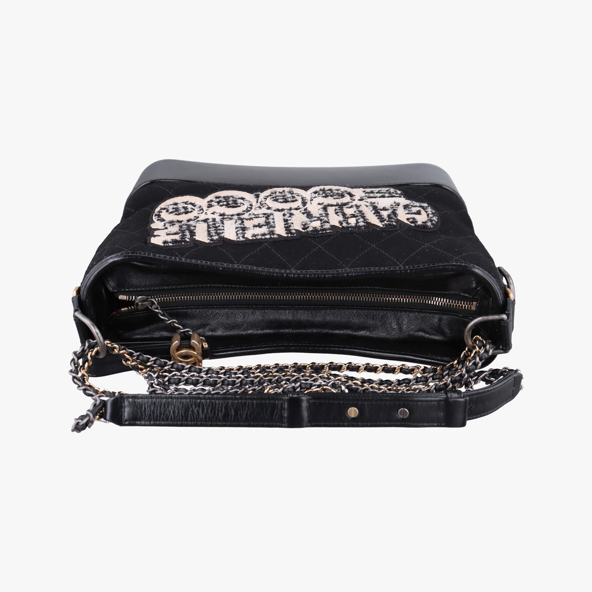 Vintage Chanel GABRIELLE  print Black Suede ×Leather  shoulderbag | stylenewstar