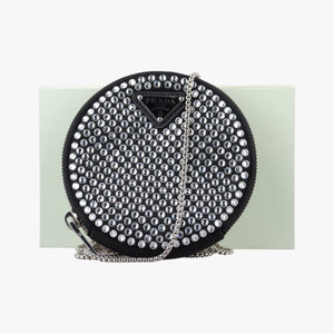 Pre-owned Prada crystal-embellished round Black Rhinestone 1NR003 shoulderbag | stylenewstar