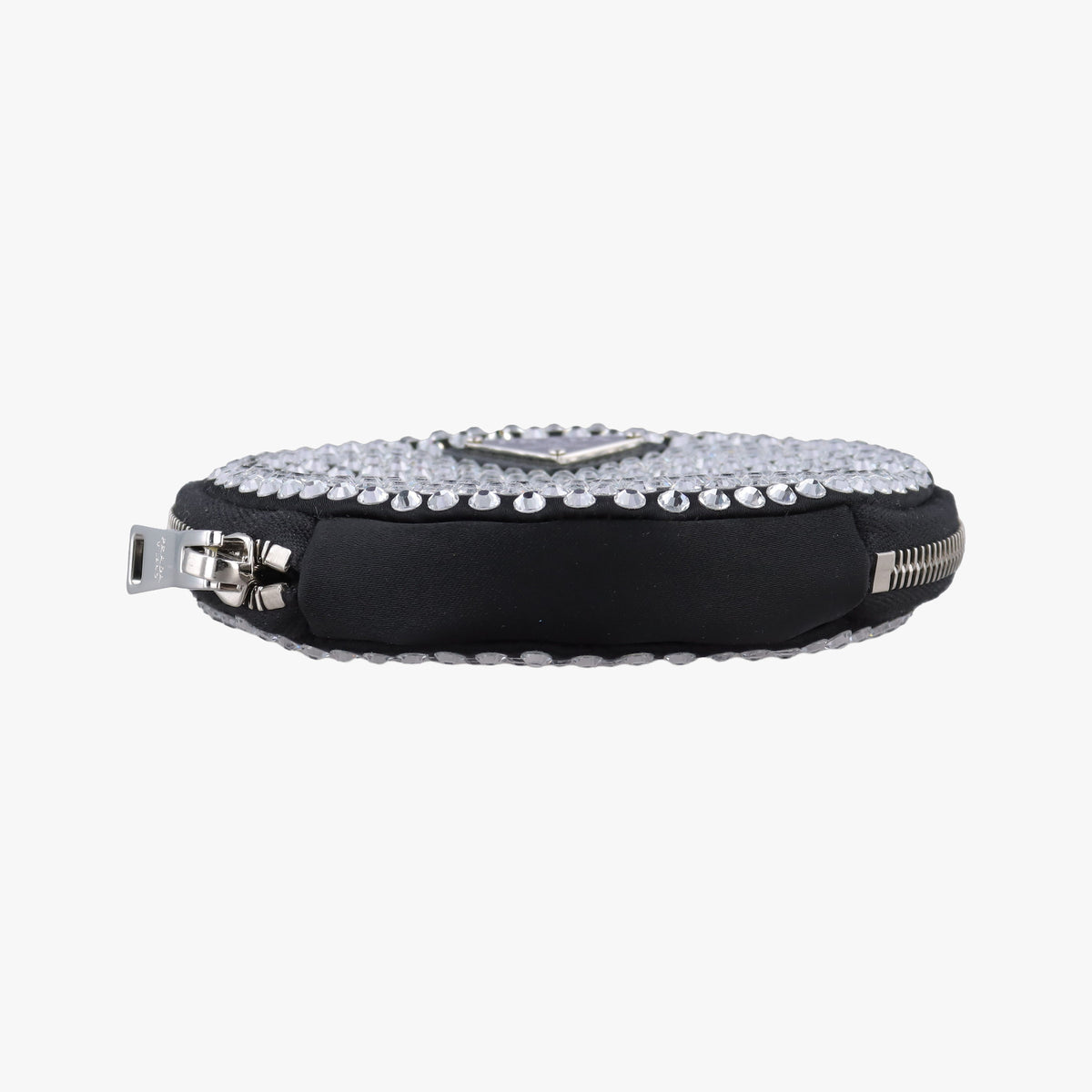 Pre-owned Prada crystal-embellished round Black Rhinestone 1NR003 shoulderbag | stylenewstar