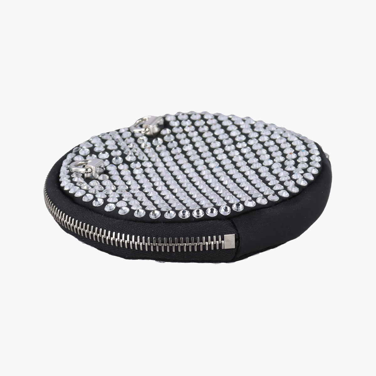 Pre-owned Prada crystal-embellished round Black Rhinestone 1NR003 shoulderbag | stylenewstar
