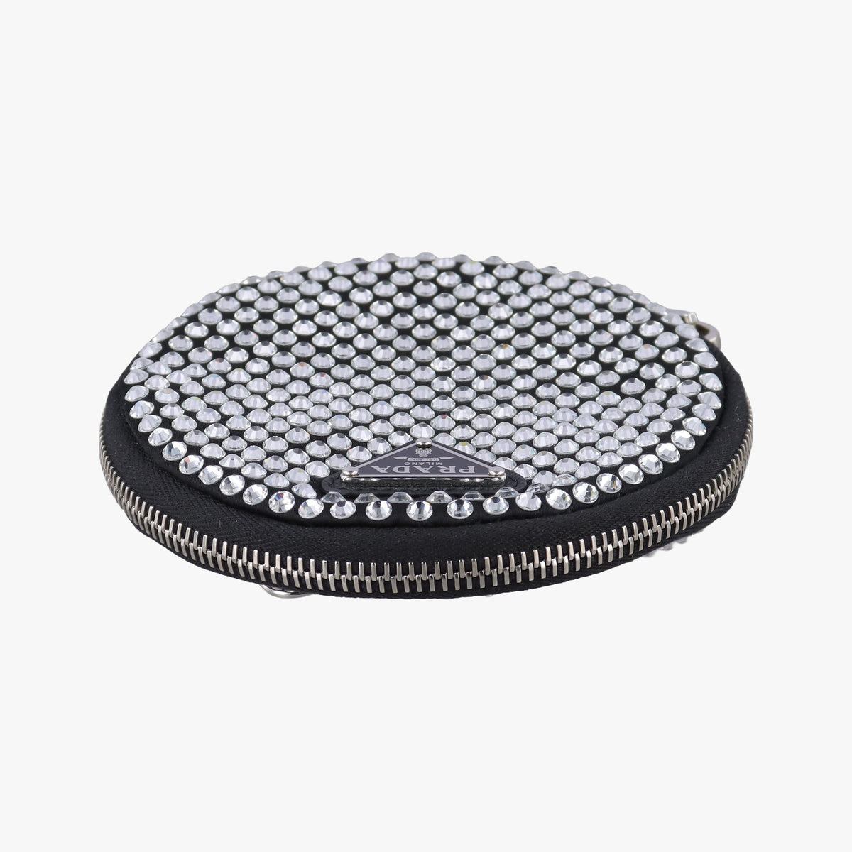 Pre-owned Prada crystal-embellished round Black Rhinestone 1NR003 shoulderbag | stylenewstar