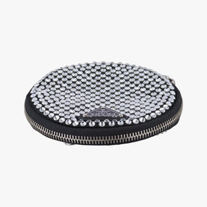 Pre-owned Prada crystal-embellished round Black Rhinestone 1NR003 shoulderbag | stylenewstar
