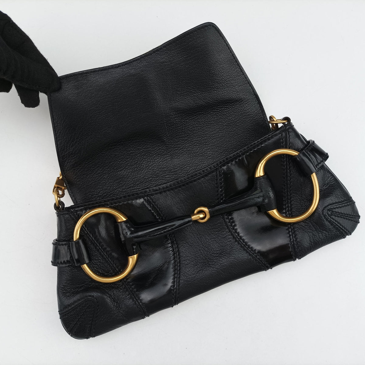 Pre-owned Gucci Horsebit Black Leather 119771 handbag | stylenewstar
