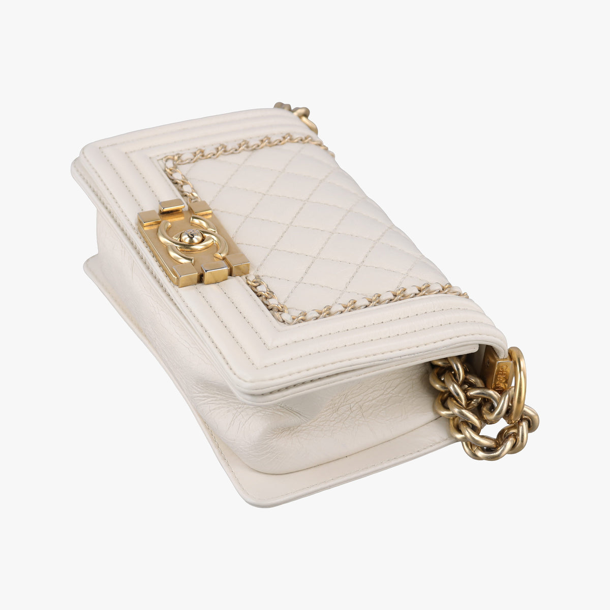 Pre-owned Chanel BOY CHANEL White Leather A67085 shoulderbag | stylenewstar