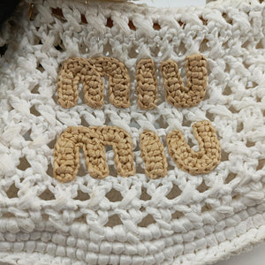Pre-owned Miu Miu Wonder Crochet Hobo White Raffia×Leather 5BC125 handbag | stylenewstar