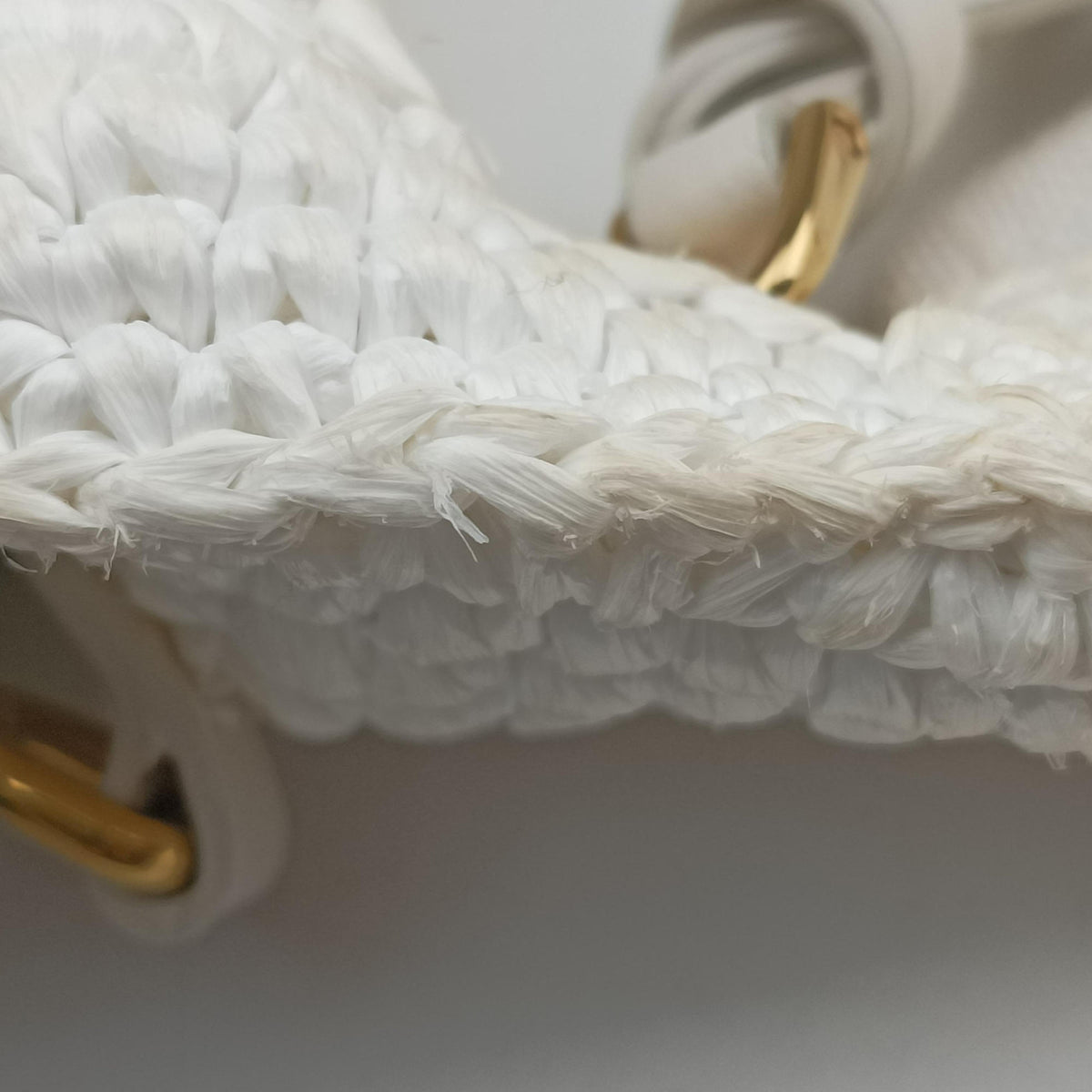 Pre-owned Miu Miu Wonder Crochet Hobo White Raffia×Leather 5BC125 handbag | stylenewstar