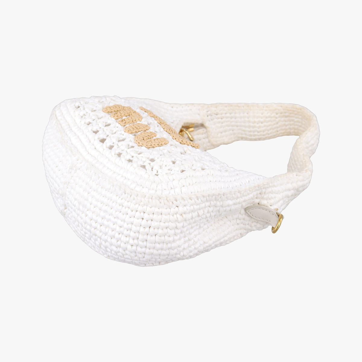 Pre-owned Miu Miu Wonder Crochet Hobo White Raffia×Leather 5BC125 handbag | stylenewstar